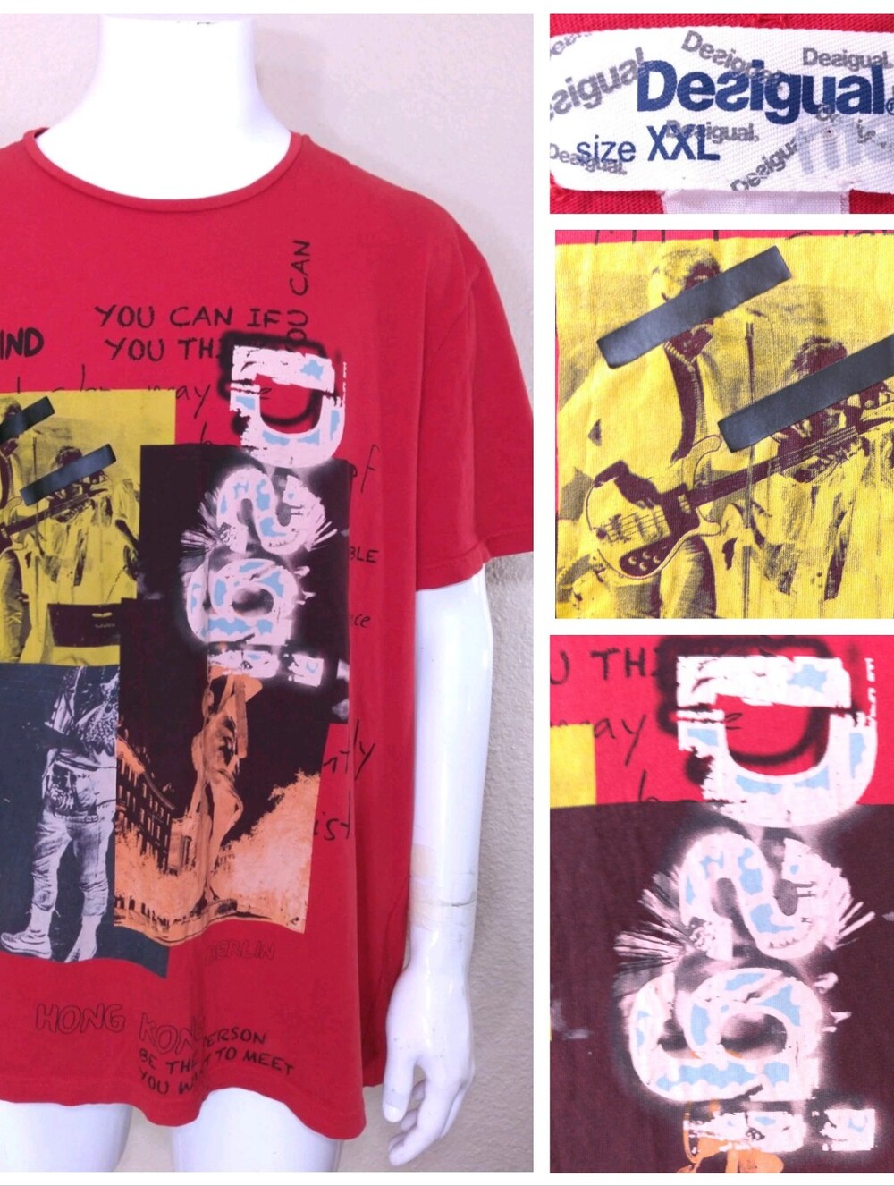 DESIGUAL T Shirt XXL Red MULTICOLOR Graphic Tee MENS 2XL SS Short Sleeve ART